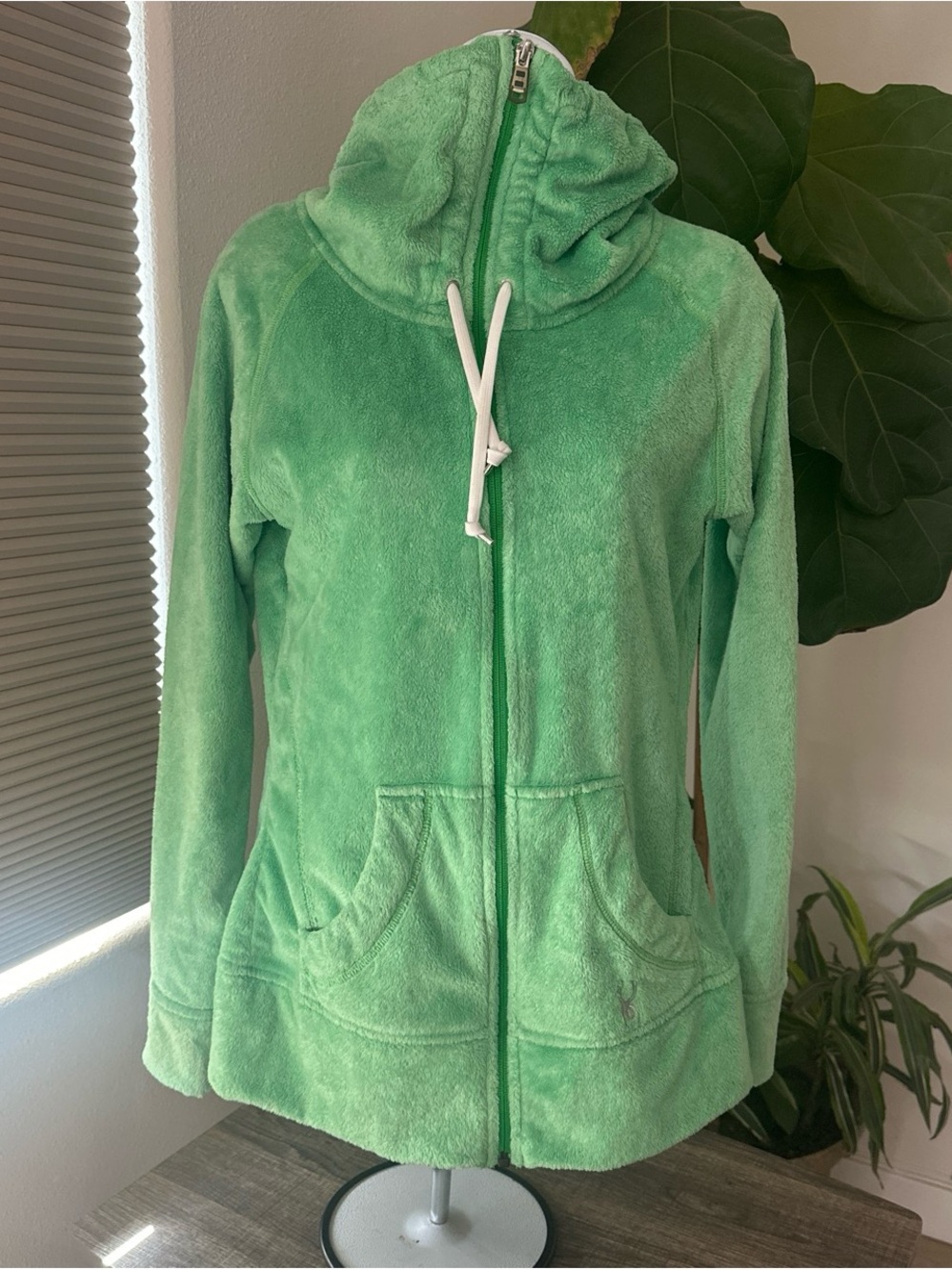 Spyder zipper Plush Hooded Jacket in lime Green